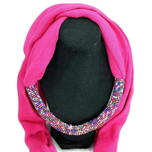 Maasai Beaded Scarf - Pink scarf Neck wrap and neck cover  winter scar