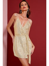 Load image into Gallery viewer, Sequin Spaghetti Strap Tie Waist Romper Jumpsuits &amp; Rompers LoveAdora