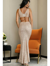 Load image into Gallery viewer, Sequin Chain Detail Deep V Cutout Dress Evening Gown LoveAdora