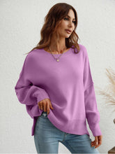 Load image into Gallery viewer, Exposed Seam Dropped Shoulder Slit Sweater Sweaters, Pullovers, Jumpers, Turtlenecks, Boleros, Shrugs LoveAdora