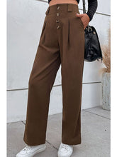 Load image into Gallery viewer, Button-Fly Pleated Waist Wide Leg Pants with Pockets Pants LoveAdora