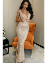 Load image into Gallery viewer, Sequin Chain Detail Deep V Cutout Dress Evening Gown LoveAdora