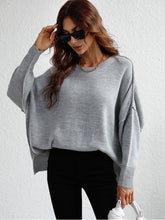 Load image into Gallery viewer, Exposed Seam Dropped Shoulder Slit Sweater Sweaters, Pullovers, Jumpers, Turtlenecks, Boleros, Shrugs LoveAdora
