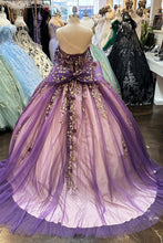 Load image into Gallery viewer, Flower Applique Bead Off Shoulder w/ Detachable Ribbon Long Quinceanera Dress GLGL3178-2