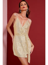 Load image into Gallery viewer, Sequin Spaghetti Strap Tie Waist Romper Jumpsuits &amp; Rompers LoveAdora