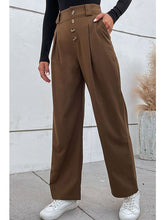 Load image into Gallery viewer, Button-Fly Pleated Waist Wide Leg Pants with Pockets Pants LoveAdora