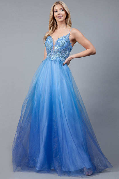 Embroidered Lace Bodice Tulle Glittering Skirt Long Prom Dress AC5040