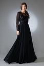 Long Sleeves A-Line Chiffon Skirt Illusion V-Neck Long Mother Of The Bride Dress AC7036