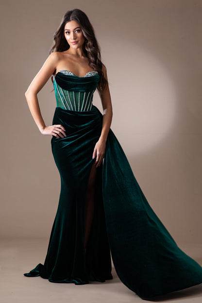 Strapless Embellished Jewel Side Slit Mermaid Long Prom Dress AC5051