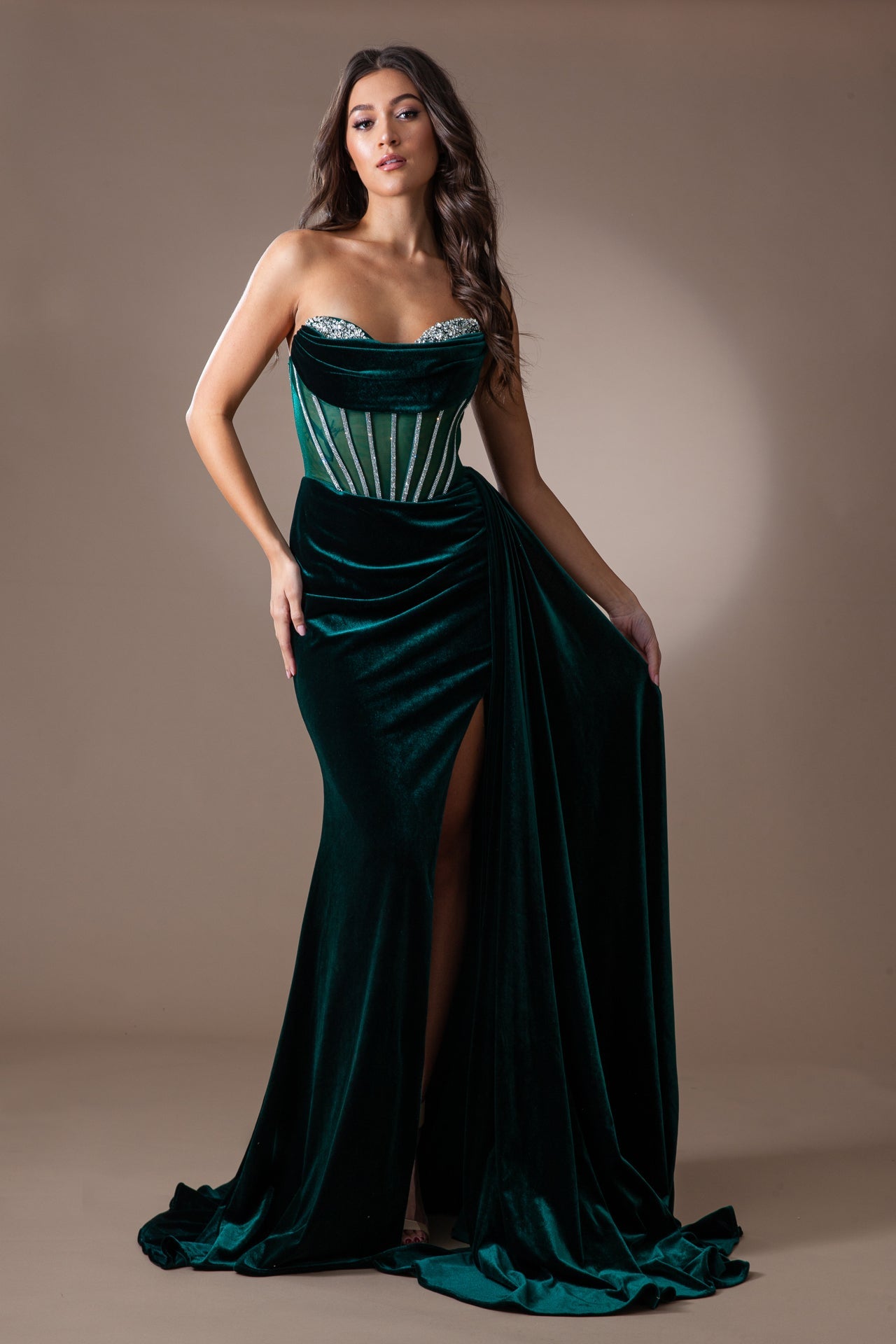 Strapless Embellished Jewel Side Slit Mermaid Long Prom Dress AC5051