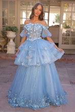 Load image into Gallery viewer, 3D Flolar Applique Off Shoulder Sheer Sleeves Long Quinceanera Dress NXH1360