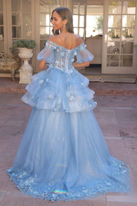 3D Flolar Applique Off Shoulder Sheer Sleeves Long Quinceanera Dress NXH1360