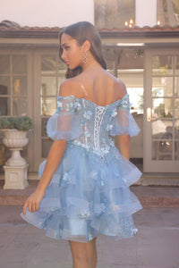 3D Flolar Applique Off Shoulder Sheer Sleeves Long Quinceanera Dress NXH1360