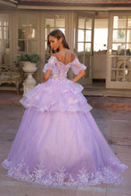 Load image into Gallery viewer, 3D Flolar Applique Off Shoulder Sheer Sleeves Long Quinceanera Dress NXH1360