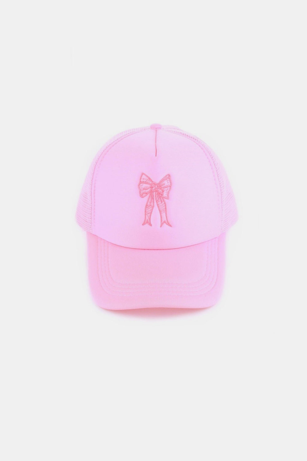 Stylish Ribbon Bow Embroidered Trucker Hat in Soft Pink