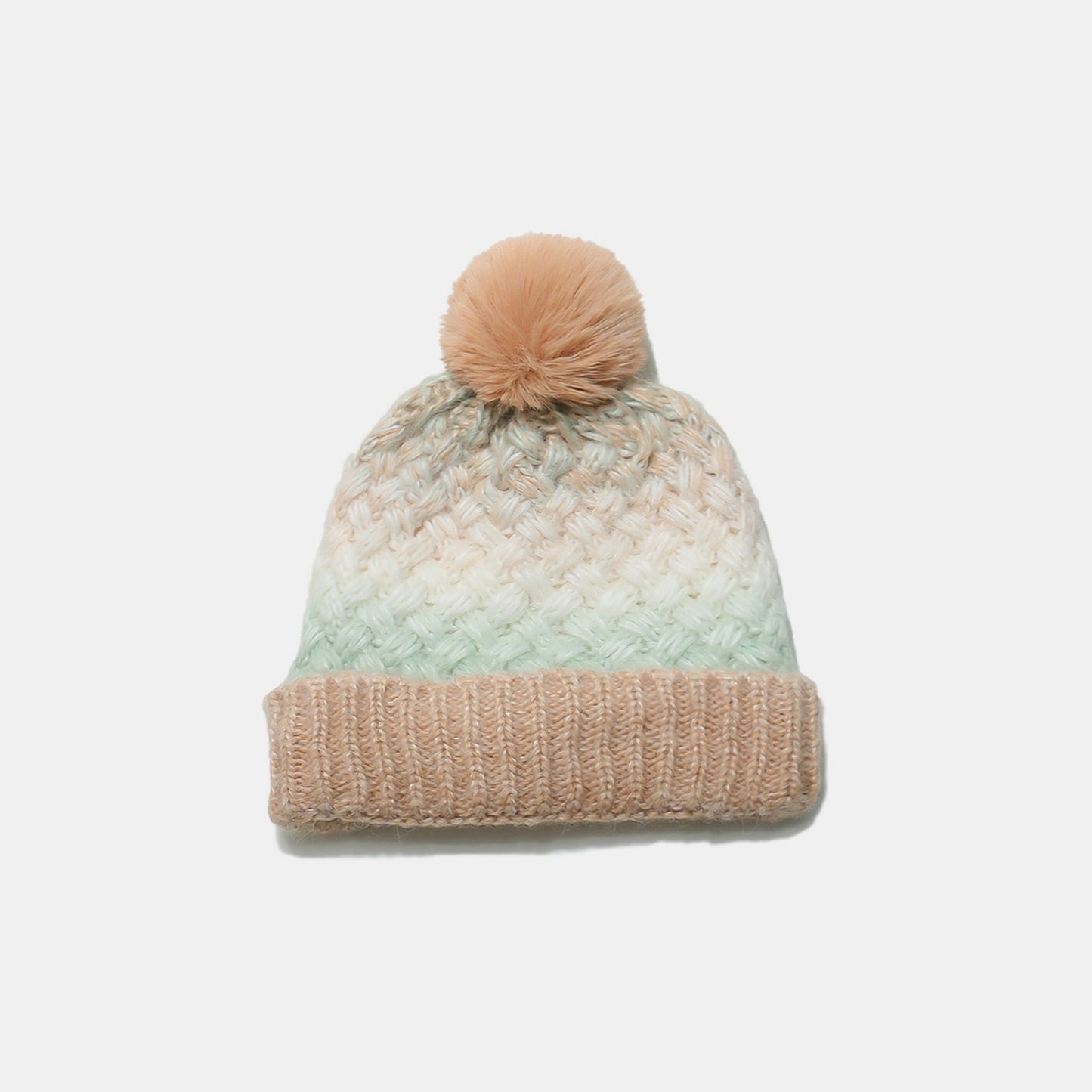 Gradient Knit Hat with Pompom - Stylish winter accessory with a cozy, ombre-inspired knit design and a plush pompom topper.