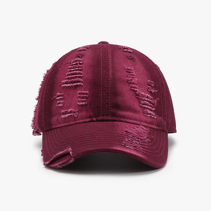 Burgundy Distressed Adjustable Cotton Baseball Cap