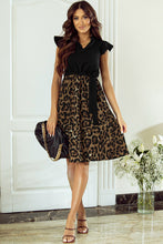 Load image into Gallery viewer, Tied Ruffled Leopard Cap Sleeve Dress