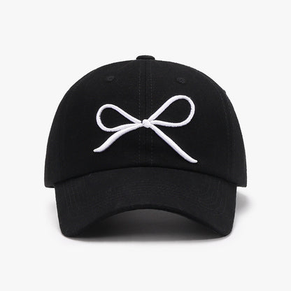 Elegant Bow Embroidered Black Cotton Baseball Cap