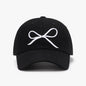 Elegant Bow Embroidered Black Cotton Baseball Cap