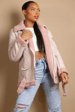 Load image into Gallery viewer, Pink Faux Suede Aviator Jacket 11701 Jackets &amp; Coats LoveAdora