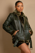 Load image into Gallery viewer, Faux Fur Collar Aviator Jacket