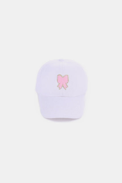 Soft White Baseball Cap with Pastel Pink Bow Logo