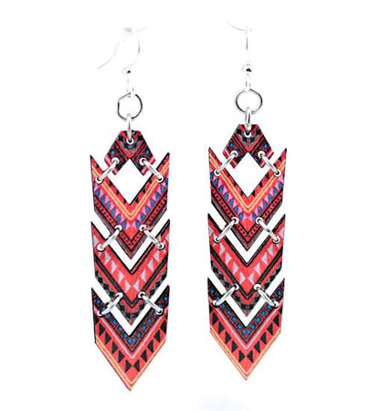 African Chevron Earrings #1533: Vibrant multicolored chevron-patterned earrings featuring a bold geometric design and a sleek metal finish.