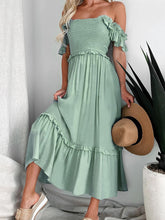 Load image into Gallery viewer, Perfee Frill Smocked Off-Shoulder Ruffle Sleeve Dress