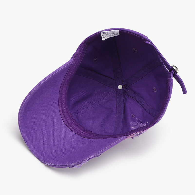 Distressed Adjustable Purple Cotton Baseball Cap