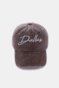 Zenana Washed DALLAS Embroidered Baseball Cap - Stylish casual hat with embroidered city name for the fashion-conscious.