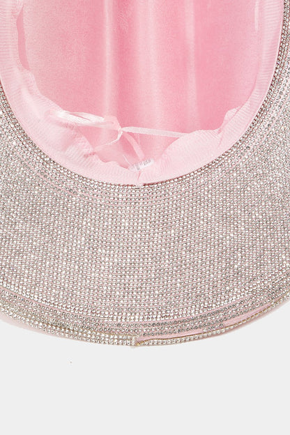 Rhinestone-trimmed faux suede hat with pink bow detail