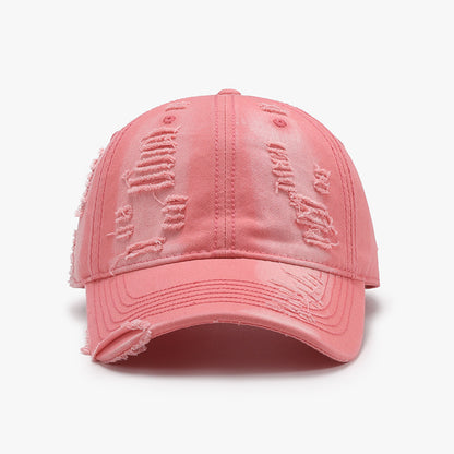 Distressed Adjustable Cotton Baseball Cap in Coral Color