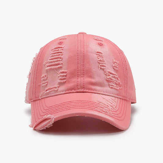 Distressed Adjustable Cotton Baseball Cap in Coral Color