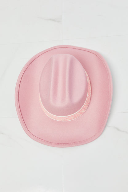 Stylish pink Western cowboy hat with feminine design details, perfect for adding a touch of country chic to any outfit.