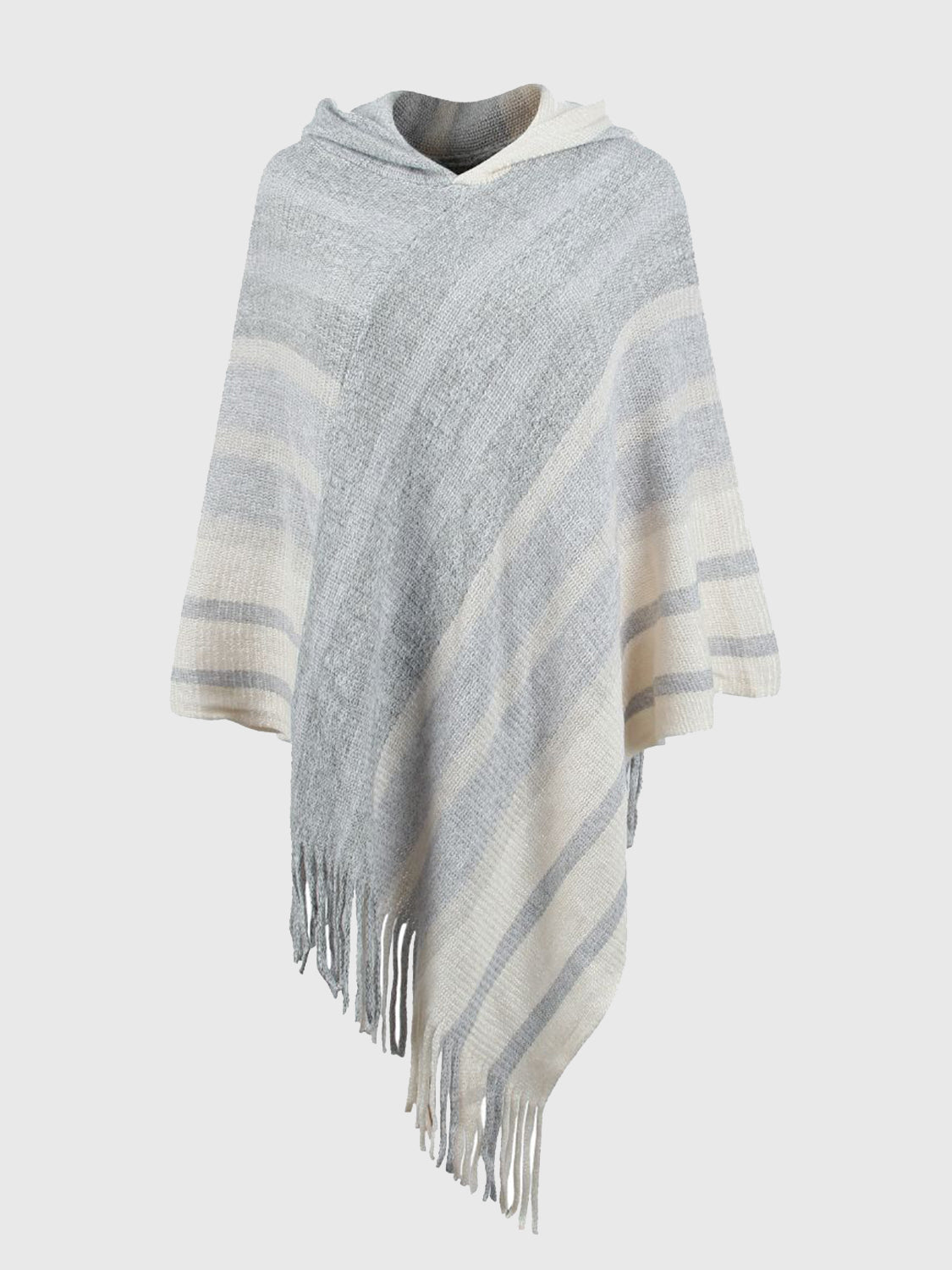 Striped Fringe Hem Hooded Poncho