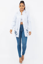 Load image into Gallery viewer, Distressed denim jacket with long sleeves, casual fashion wear for women