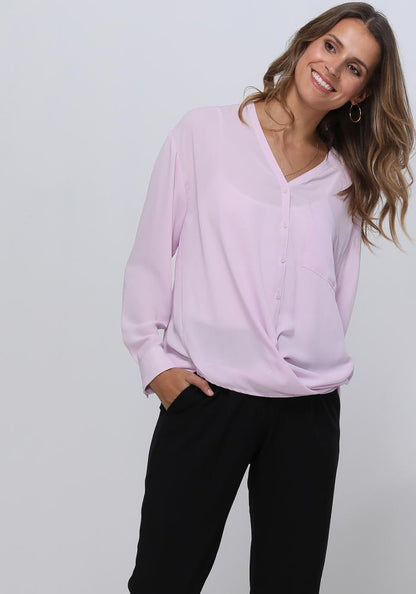 V-Neck Wrap Hem Blouse