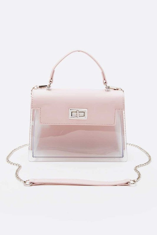 Elegant 2-Tone Top Handle Transparent Stadium Bag by Coral Vanilla - A stylish and contemporary handbag with a clear panel for versatile style.