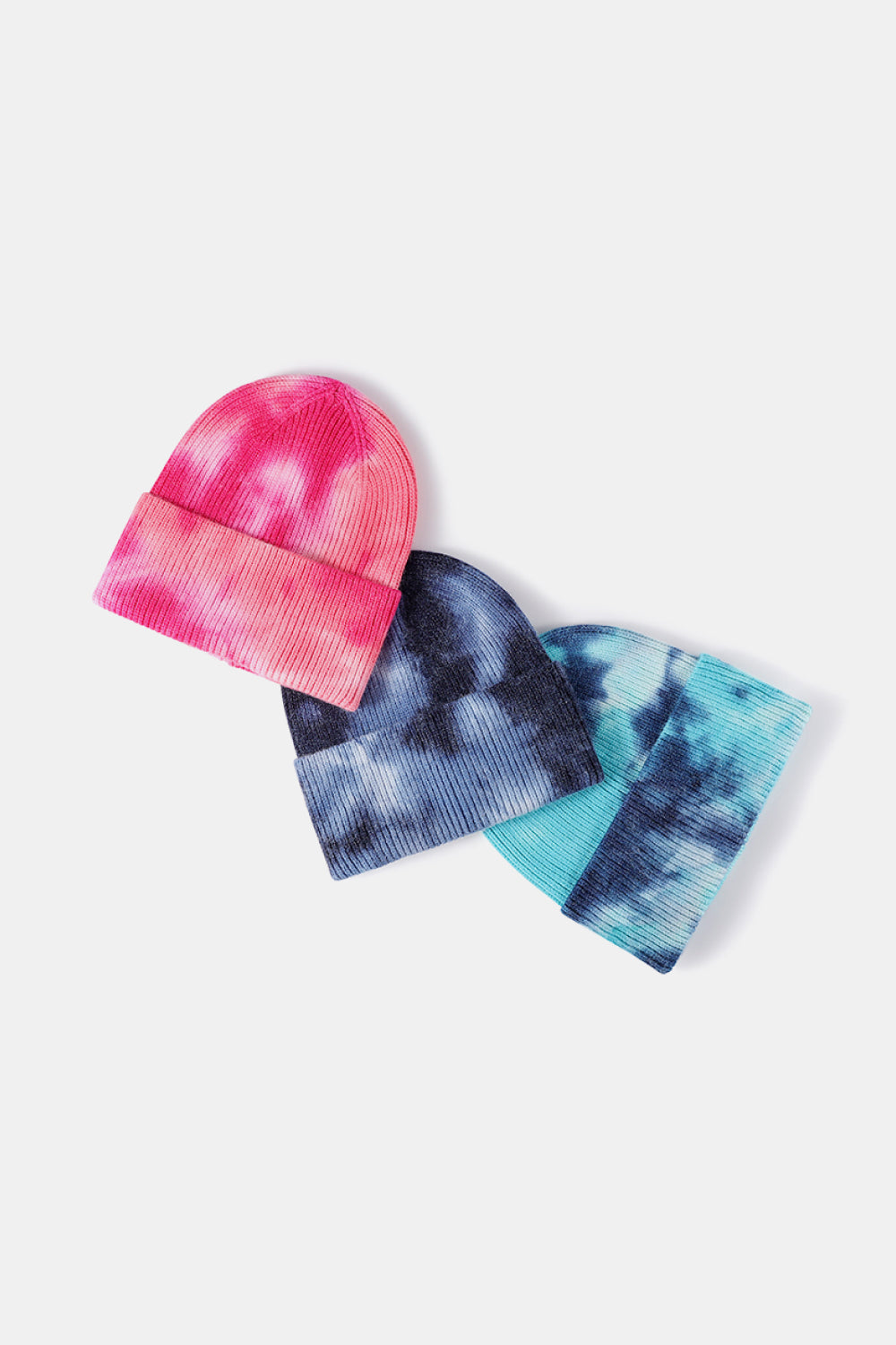 Tie-Dye Cuffed Rib-Knit Beanie Hats, Trendy Colorful Headwear for Fashionable Women