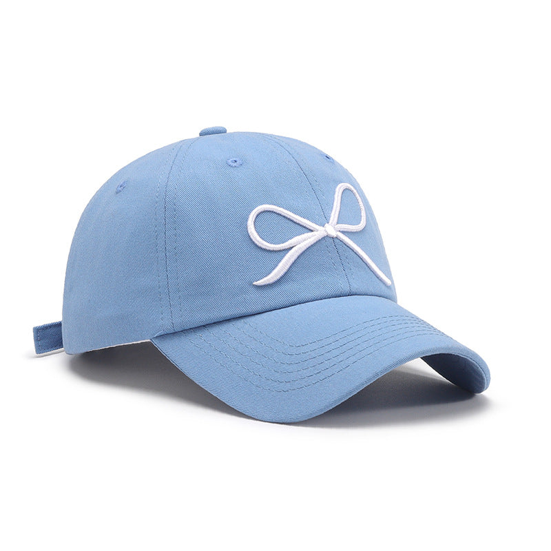 Bow Embroidered Cotton Baseball Cap in Light Blue