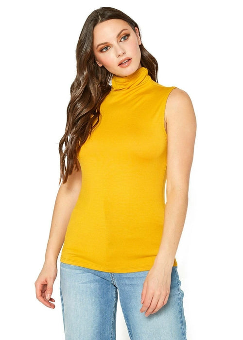 Women's sleeveless yellow turtleneck fitted top by Lemon Hera