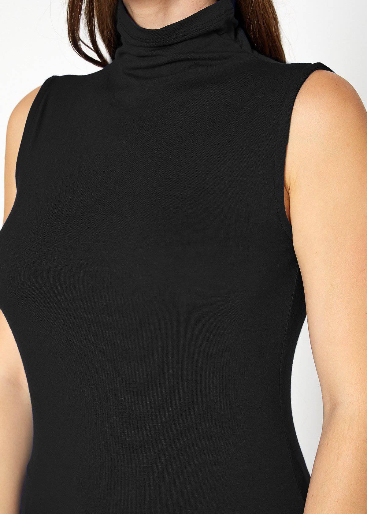 Sleeveless black turtleneck fitted top by Lemon Hera, part of the women's fashion collection.