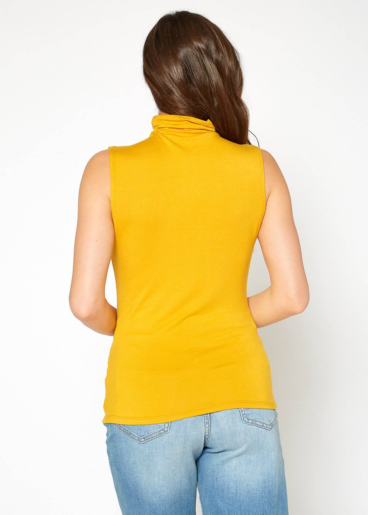 Woman's Sleeveless Yellow Turtleneck Fitted Top