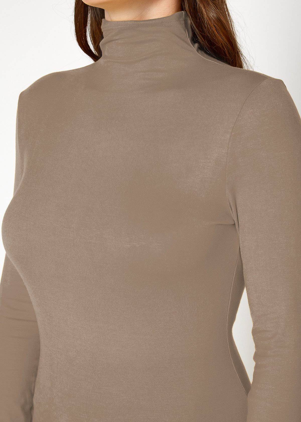 Versatile Taupe Turtleneck: Fitted women's long sleeve top from Lemon Hera