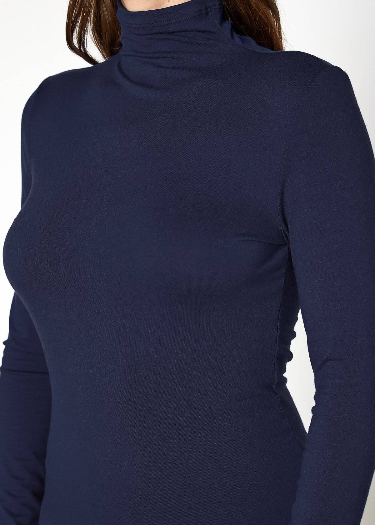 Fitted navy blue women's turtle neck top by Lemon Hera, showcasing a classic and stylish design for the discerning fashion enthusiast.