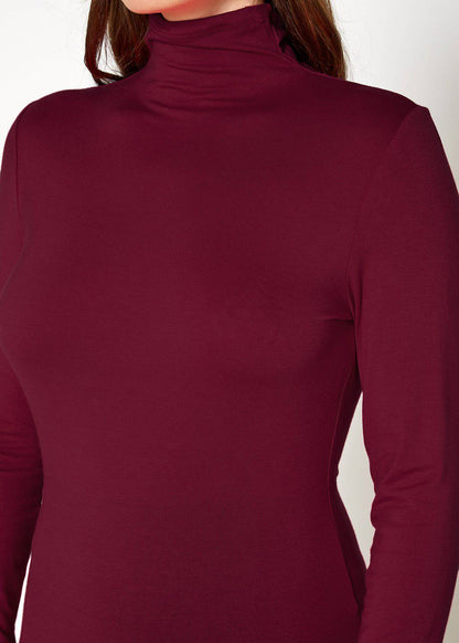 Burgundy Turtleneck Fitted Women's Top by Lemon Hera