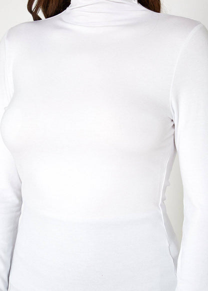 Women's Long Sleeve Turtle Neck Fitted White Top