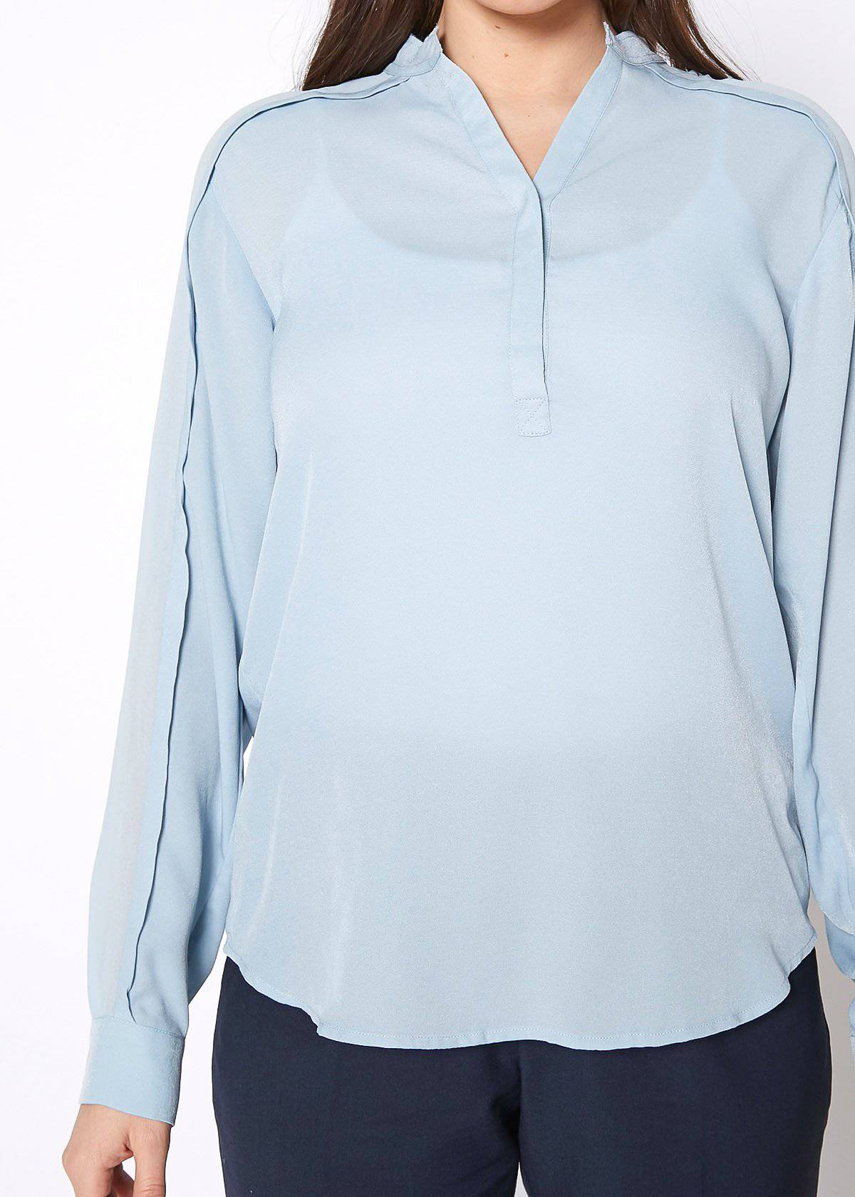 Women's Mandarin Collar Shirt Blouse In Cashmere Blue