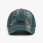 Distressed Adjustable Green Cotton Baseball Cap